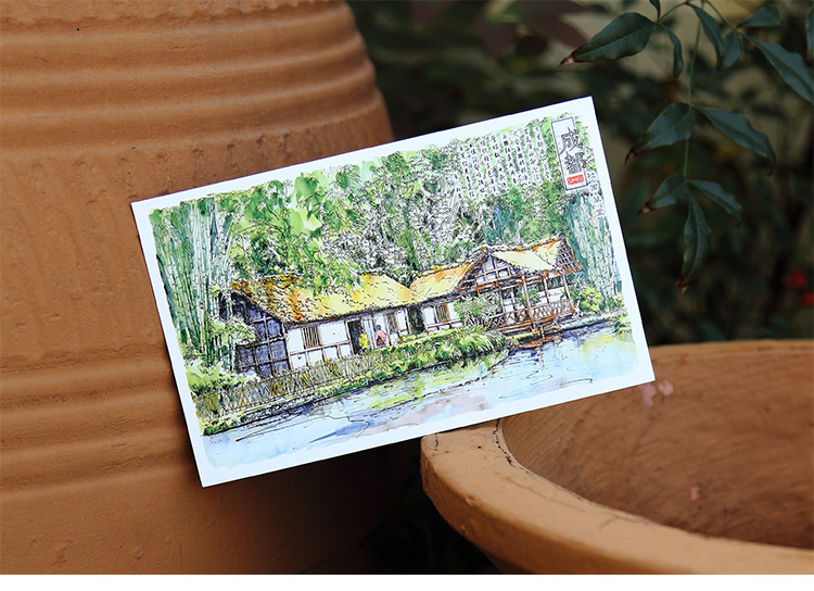 成都手绘明信片四川特色旅游景点唯美创意礼物收藏贺卡