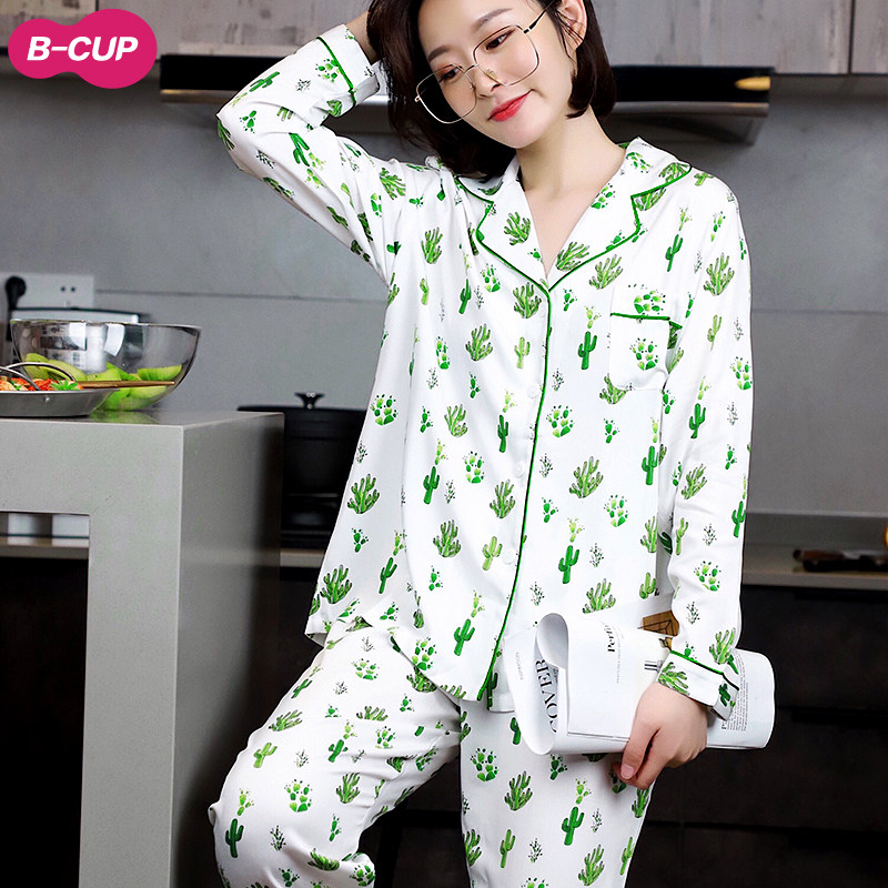 白色仙人掌棉麻睡衣女夏月子棉布长袖亚麻薄棉睡衣