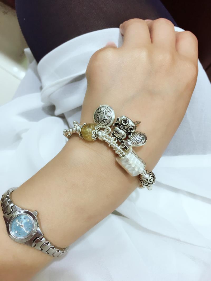 原创纯银首饰925纯银手链女多层银珠招财猫福袋手串手工银饰品