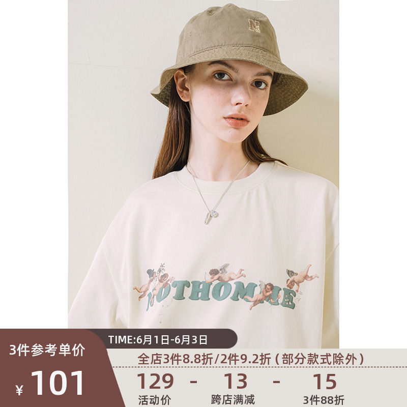 NOTHOMME 小天使LOGO图案日系潮牌情侣半袖圆领宽松短袖印花T恤男