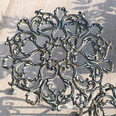 铁艺复古做旧铸铁金蓝绿花形花架凳 实用结实耐用 阳台花园装饰