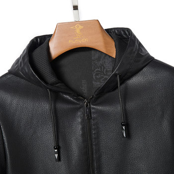 Jacket ຫນັງແທ້ຂອງຜູ້ຊາຍ hooded ສີດໍາຜູ້ຊາຍ Haining 2024 ສູງທີ່ສຸດ sheepskin ຜູ້ຊາຍ jacket ຫນັງຜູ້ຊາຍ