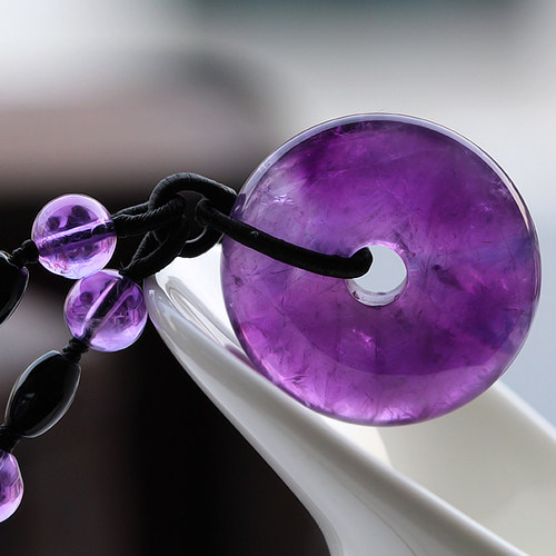 碧雅紫晶正品乌拉圭紫水晶平安扣吊坠深紫紫色男款项坠