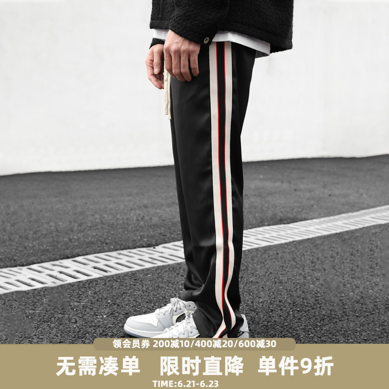 CLIMAX VISION薄款爽滑冰丝侧边织带垂感弹力休闲长裤直筒裤潮牌