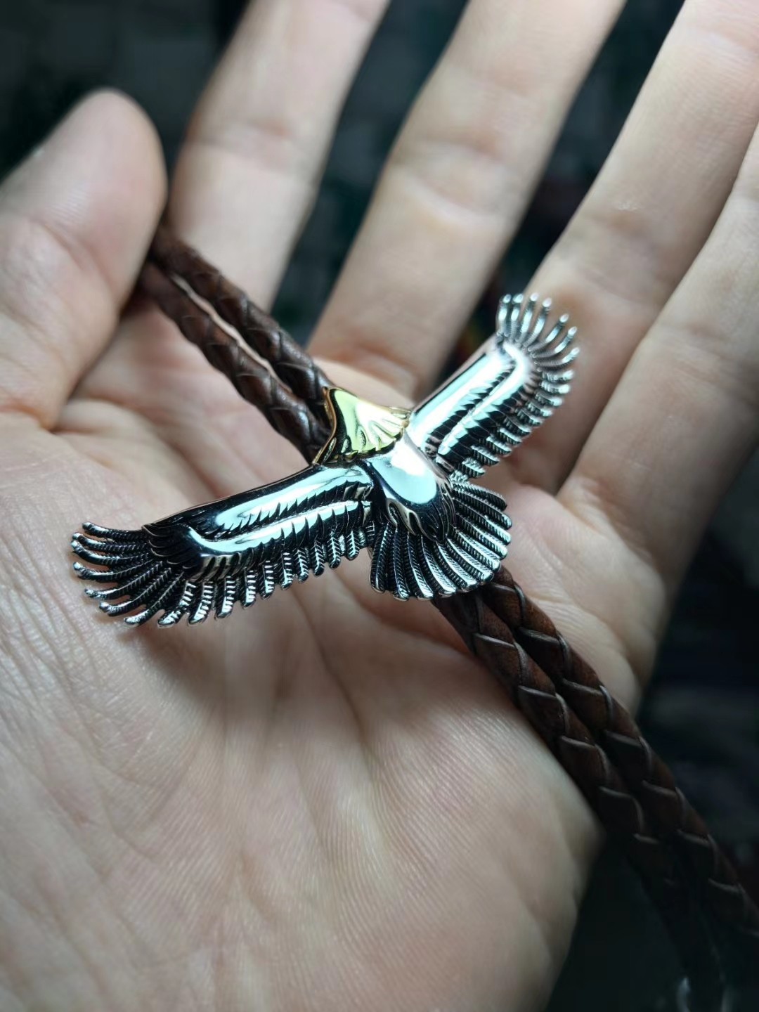 独家复古美国西部牛仔bolotie波罗波洛领带老鹰纯银领带