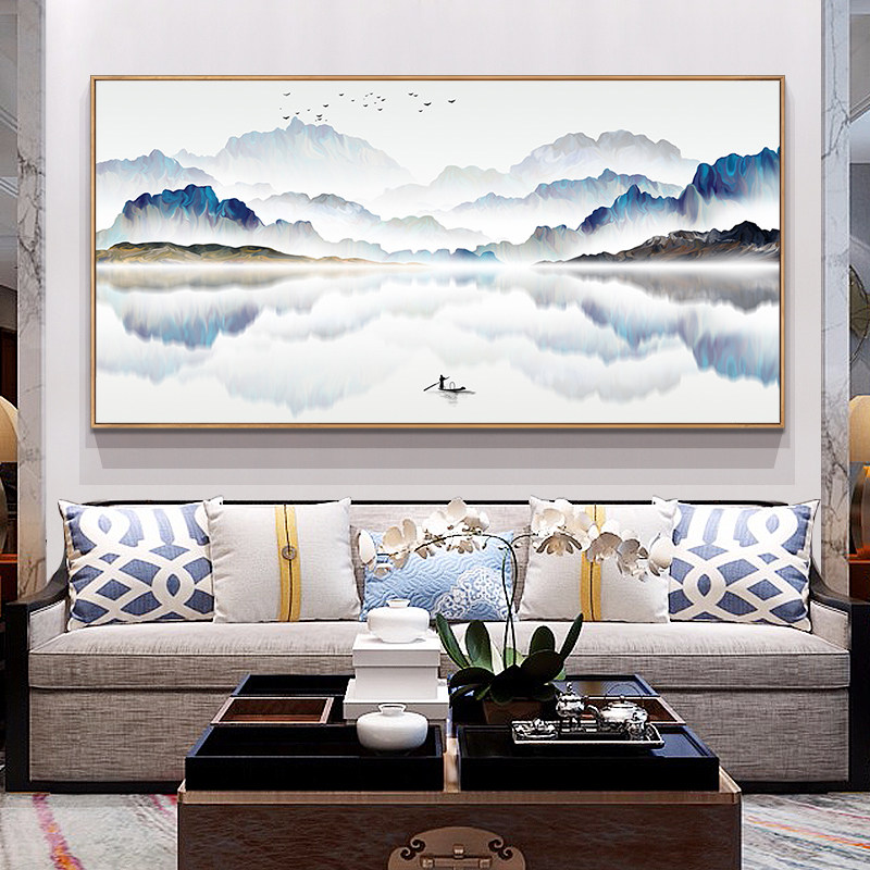 客厅装饰画新中式挂画山水画背景墙大气壁画横幅沙发后面的挂画单
