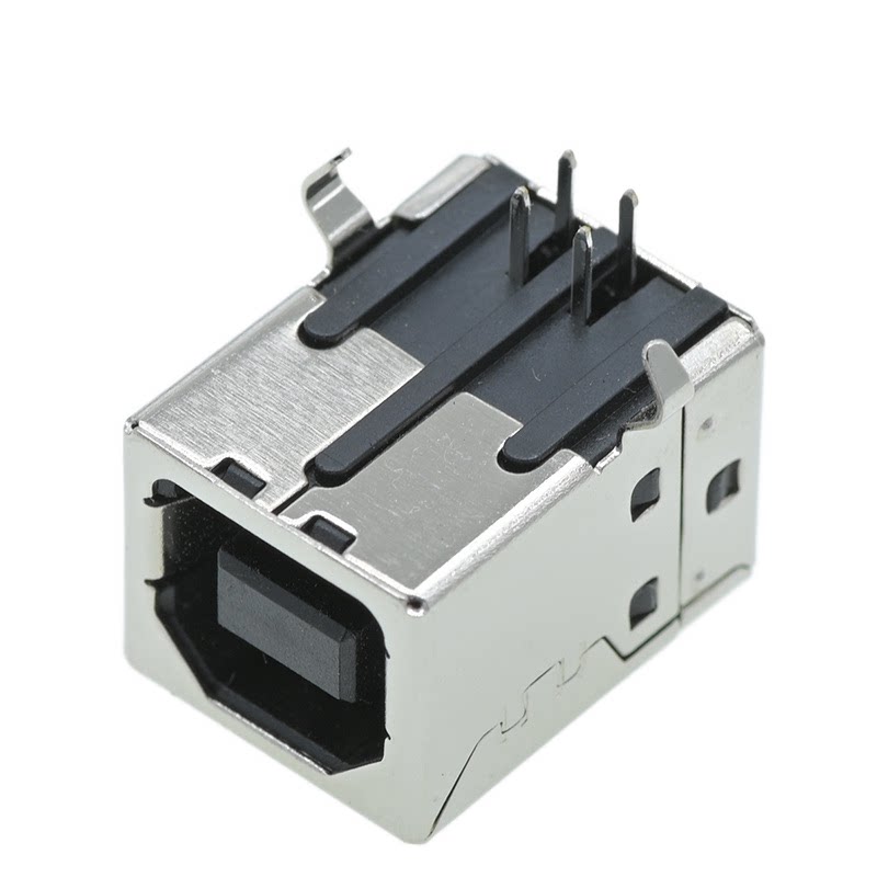 usb方口插座usbb90度弯针母座黑胶4p4针连接器