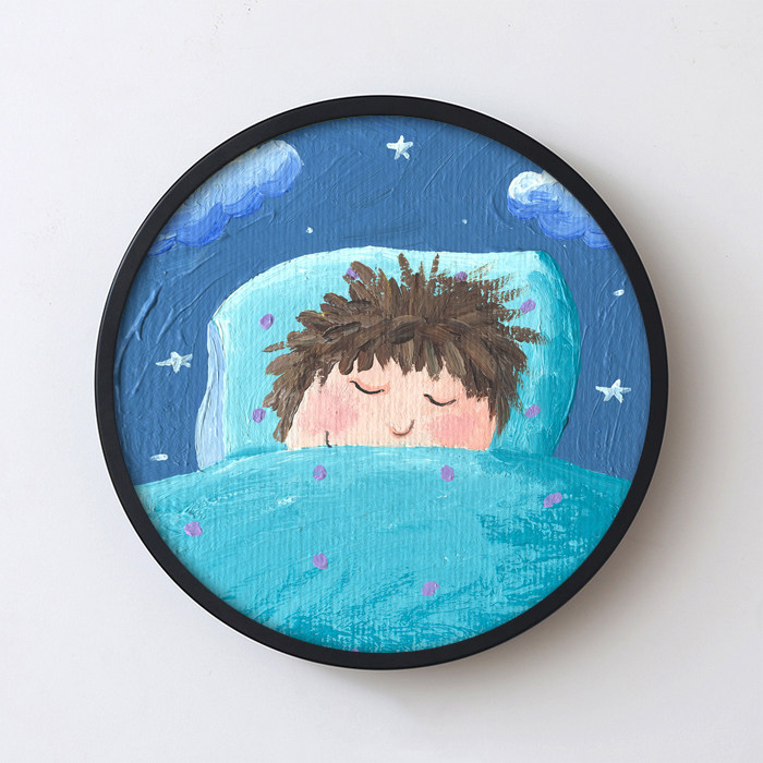 儿童房装饰画有框画清新卡通挂画幼儿园卧室壁画床头餐厅圆形墙画