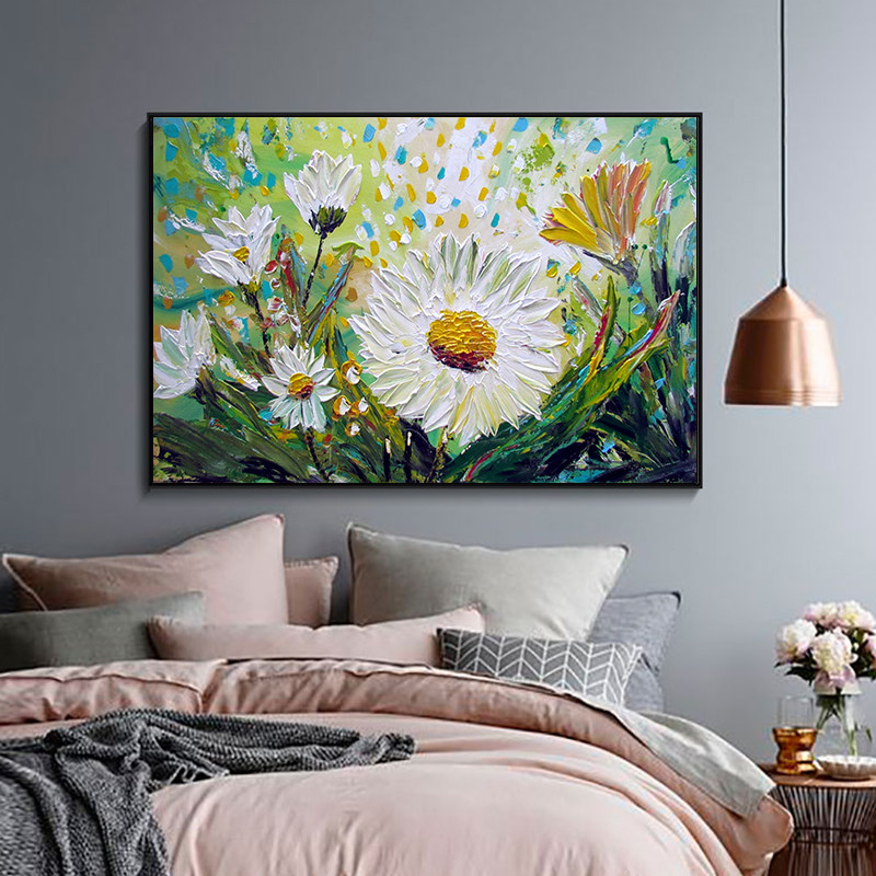 手绘油画现代客厅沙发背景背景墙墙壁大画花卉油画