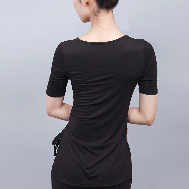 舞蹈练功服女成人黑色莫代尔瑜伽短袖新款开叉现代舞服装