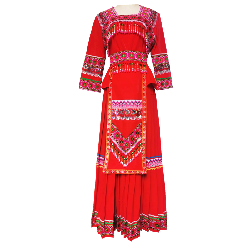 长裙新长裙苗族红色套装民族服饰少数云南女装昭通民族服装