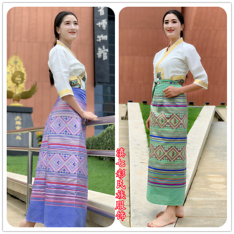 织布彩线布裙泰国棉麻女装傣族白衣七彩单白衣民族服装