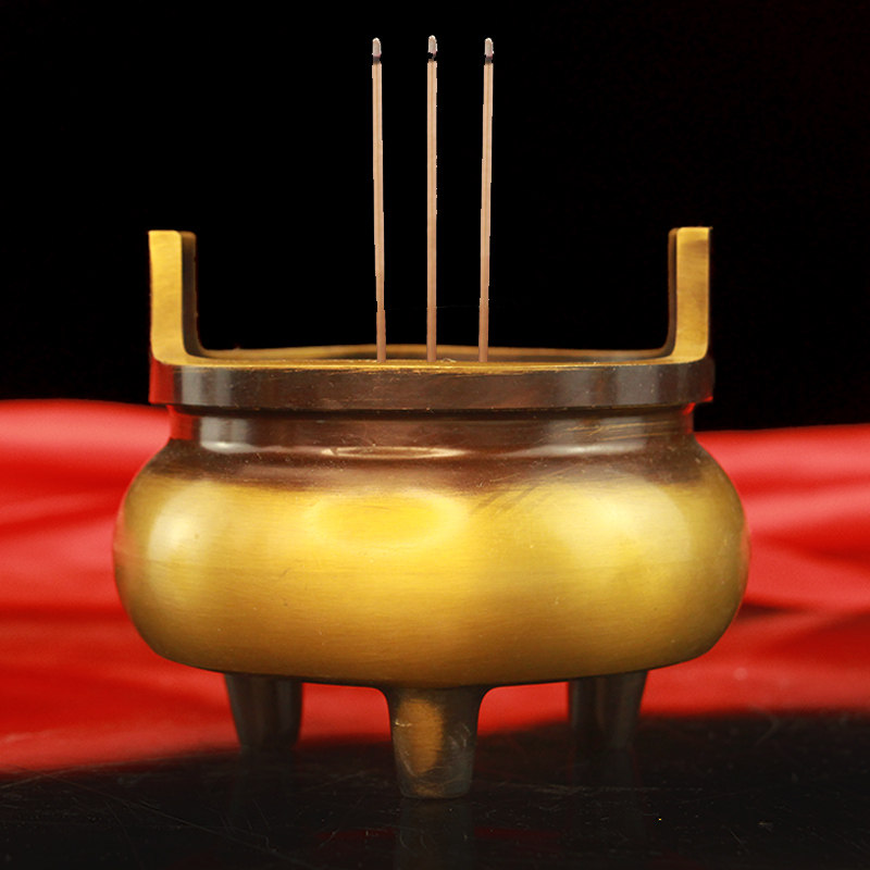 香炉纯铜三足复古仿古古宣带耳檀香插香供神摆件