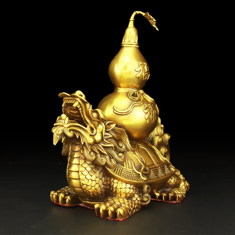 葫芦办公室装饰品家居风水化解鎭宅招财黄铜龟背龙龟背摆件