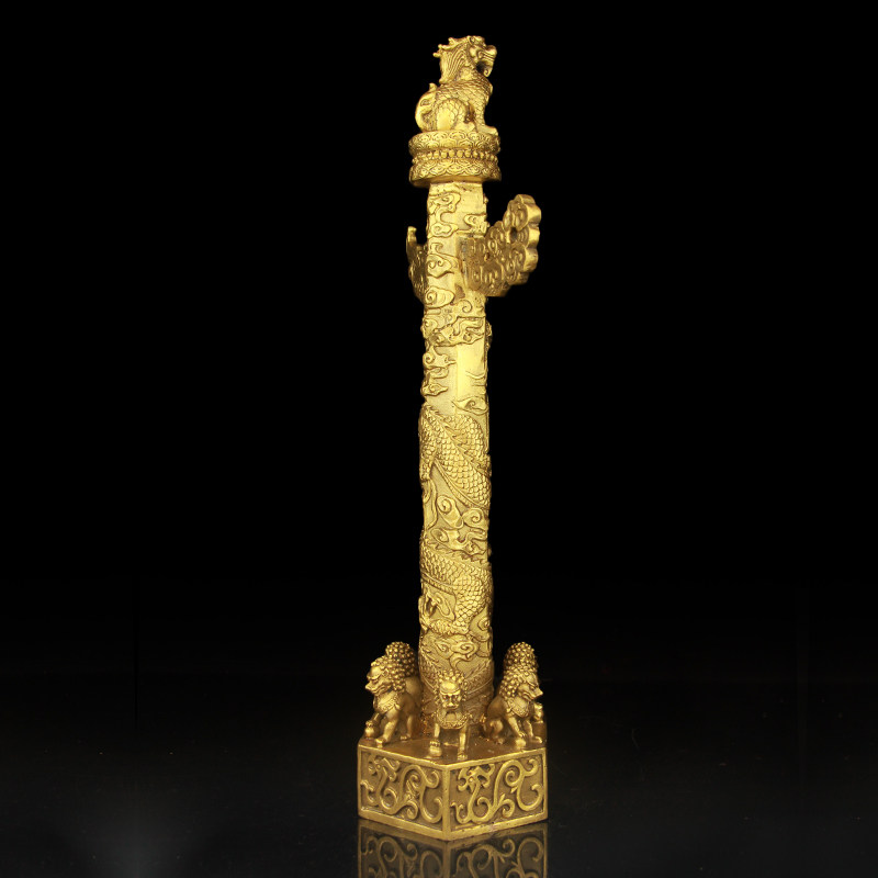 纯铜华表摆件九龙盘龙柱流云龙中华家居玄关摆件