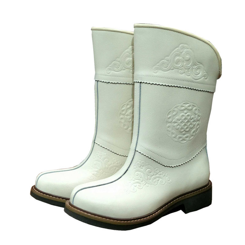 蒙古国牛皮靴女靴结婚靴演出靴蒙古图腾靴单靴高筒女鞋民族风女靴