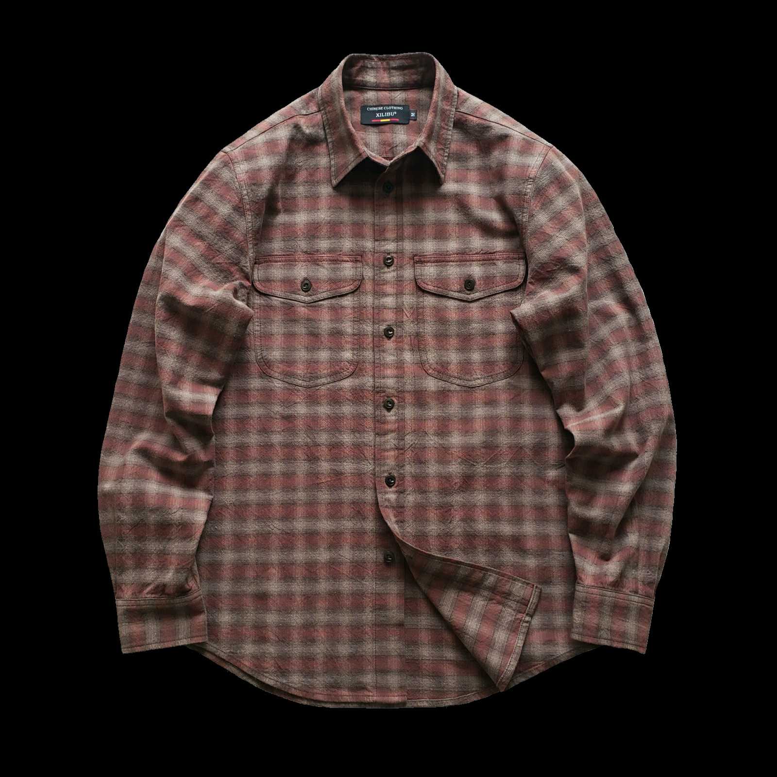 西里布正品全棉刺子休闲衬衫美式复古咔叽格子提花男士衬衣 非rrl