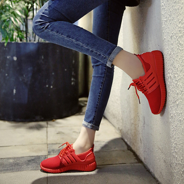 2019春秋新款红色网鞋小红鞋女韩版透气运动鞋百搭网面学生女鞋夏