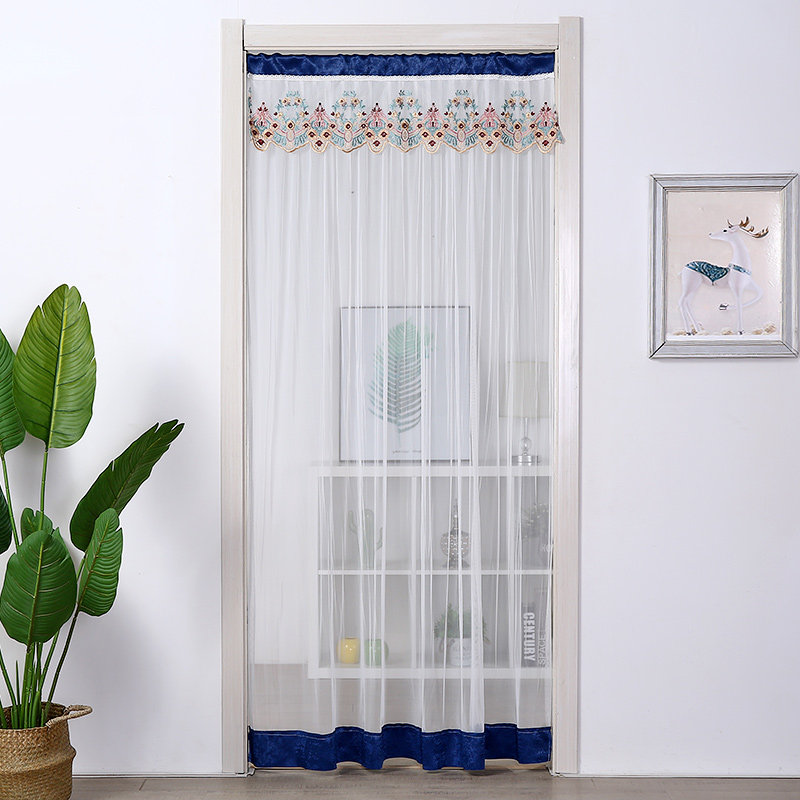 纱门帘防蚊纱帘布艺田园隔断帘卧室厨房卫生间蕾丝门帘 送杆 夏季