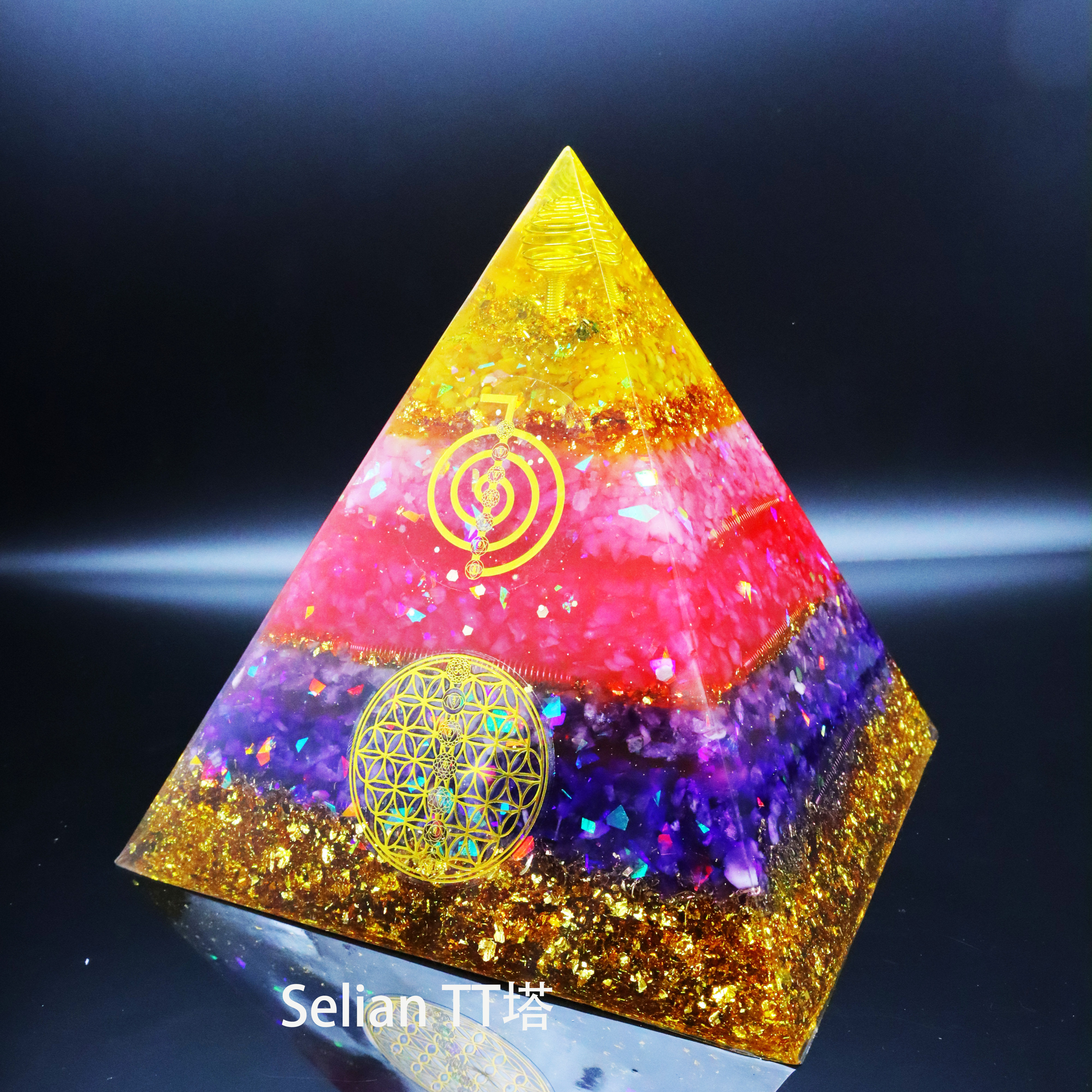 奥根塔转运风水事业招财金字塔发财树水晶摆件塔罗占卜摆件