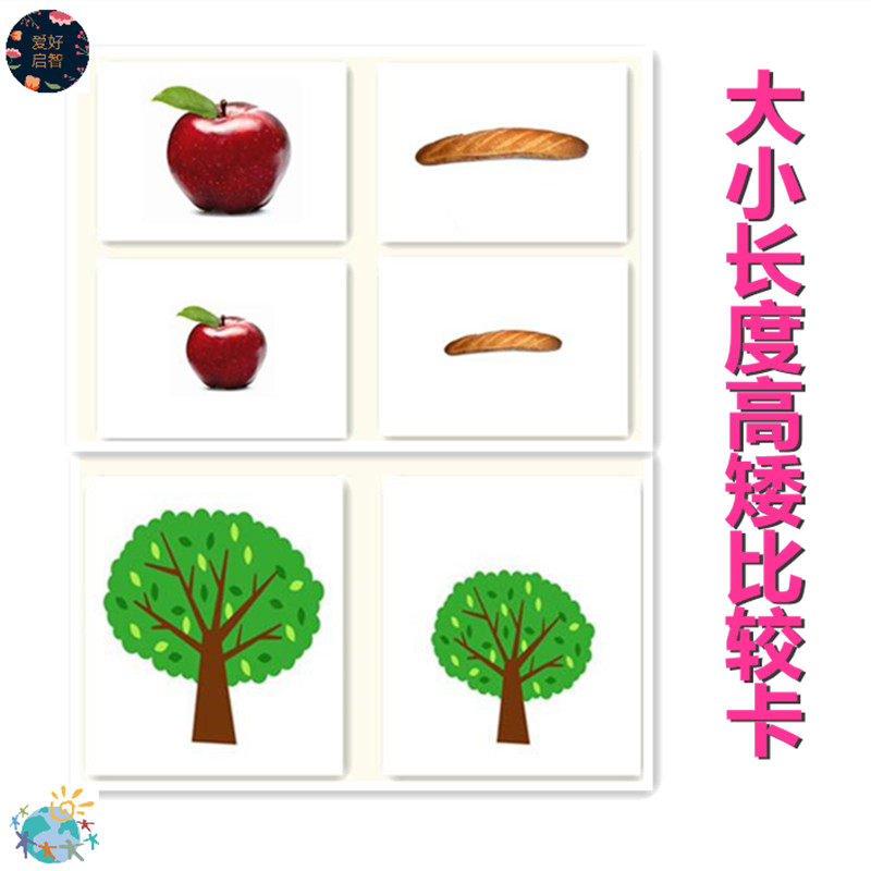大小高矮长短比较卡片式孤独症康复训练儿童早教玩具挂图