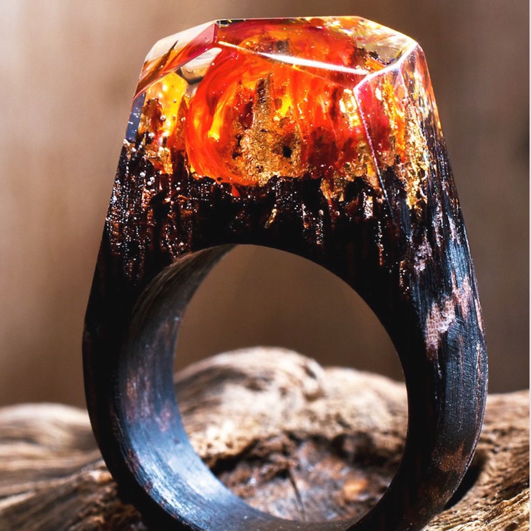 木质树脂戒指 独家定制 龙之火焰 微观景色木头首饰 情侣创意个性