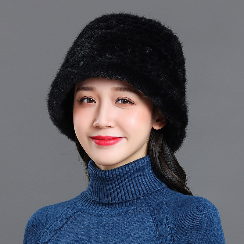 水貂毛皮草帽子女冬天新款保暖貂皮皮帽时尚帽子
