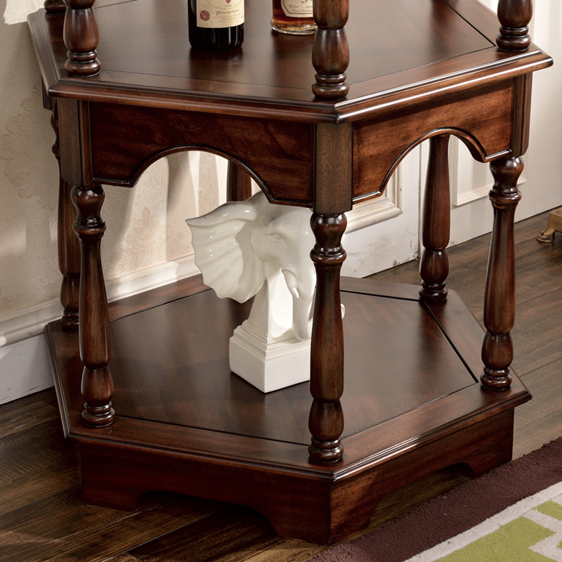 饰品谷珀实木胡桃木六角搁置架角柜美式家具角柜