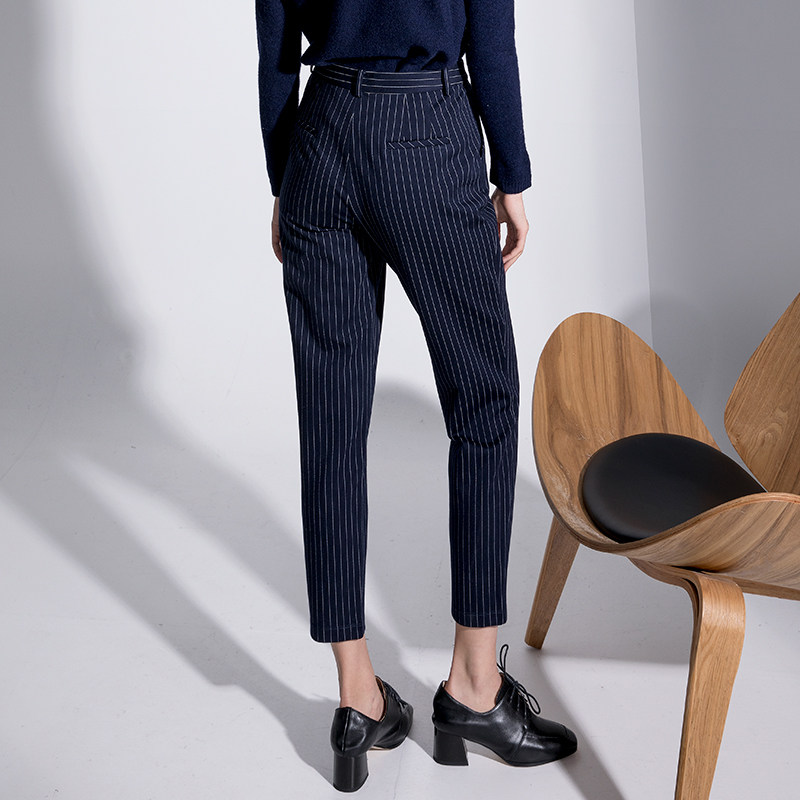 yifini易菲秋冬修身显瘦条纹小脚九分女裤西装休闲裤