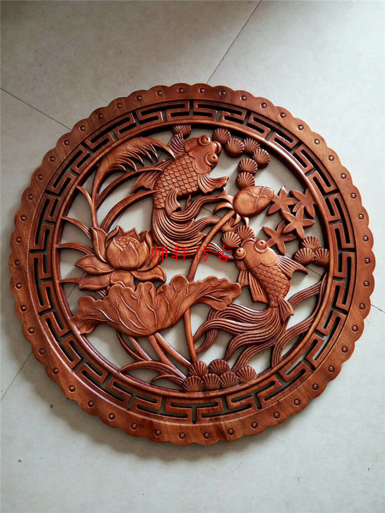 挂件东阳木雕雕花花香樟木58cm圆盘实木圆形木雕