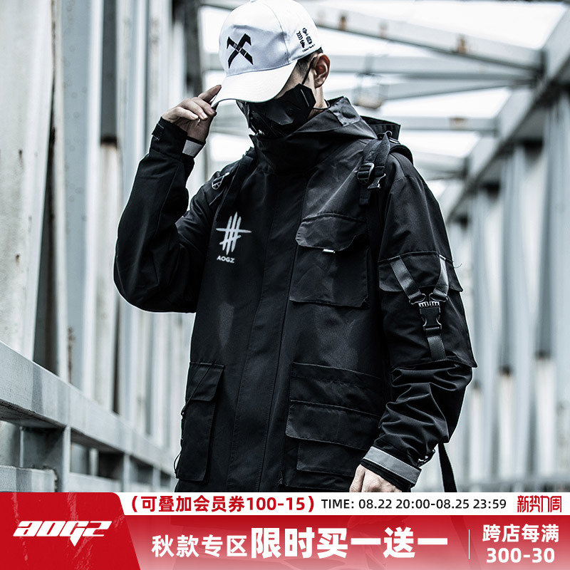 AOGZ国潮牌工装外套男ins春秋高街潮流风衣机车夹克机能风冲锋衣