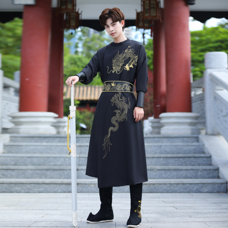 原创汉服男款锦衣卫古风唐制白色圆领侍卫演出服汉服