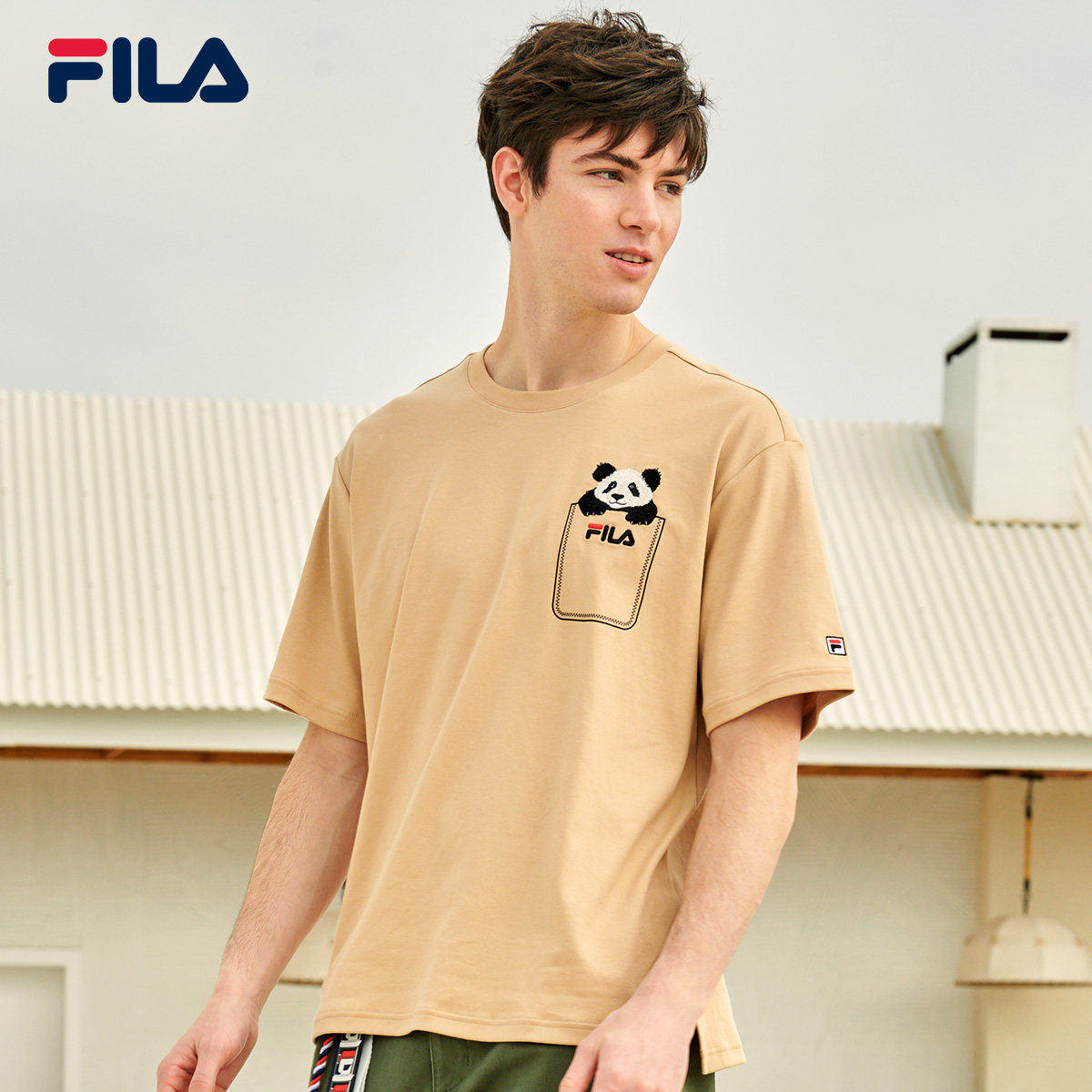 拍3件斐乐小熊刺绣款情侣短袖t恤