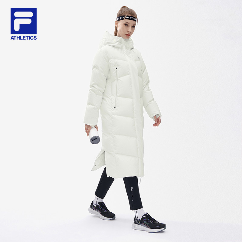 fila斐乐官方女子长款羽绒服2022冬新宽松连帽运动羽绒服