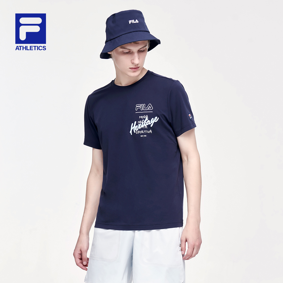 filaathletics斐乐男士短袖2021夏季新款植绒莫代尔运动t恤