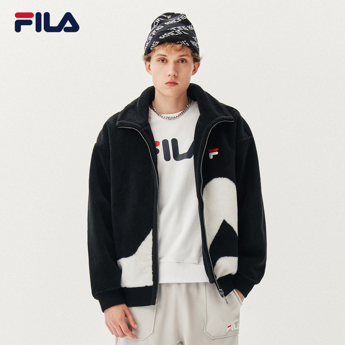 fila 斐乐官方男士羊羔绒外套2020秋冬季新款大logo运动外套男