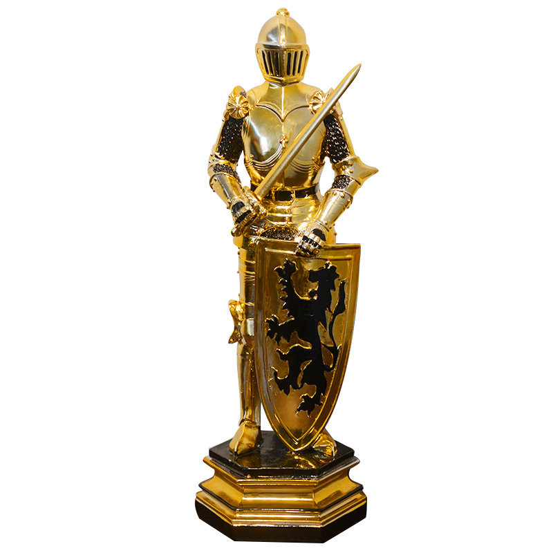 欧式轻奢金色黄金铠甲武士盔甲骑士模型装饰品创意时尚室内摆件