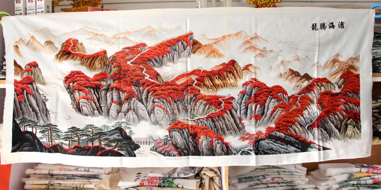 苏绣成品品山水客厅刺绣挂画蚕丝丝线鸿运当头沙发苏绣