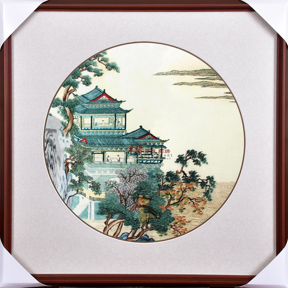 高等古代山水画幸缘手工苏绣苏州刺绣湘绣客厅苏绣