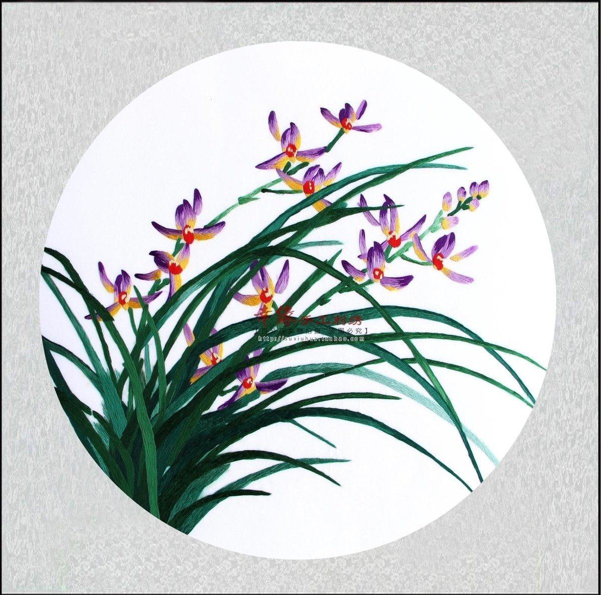 花卉兰草苏绣客厅挂画成品兰花苏州刺绣手工苏绣