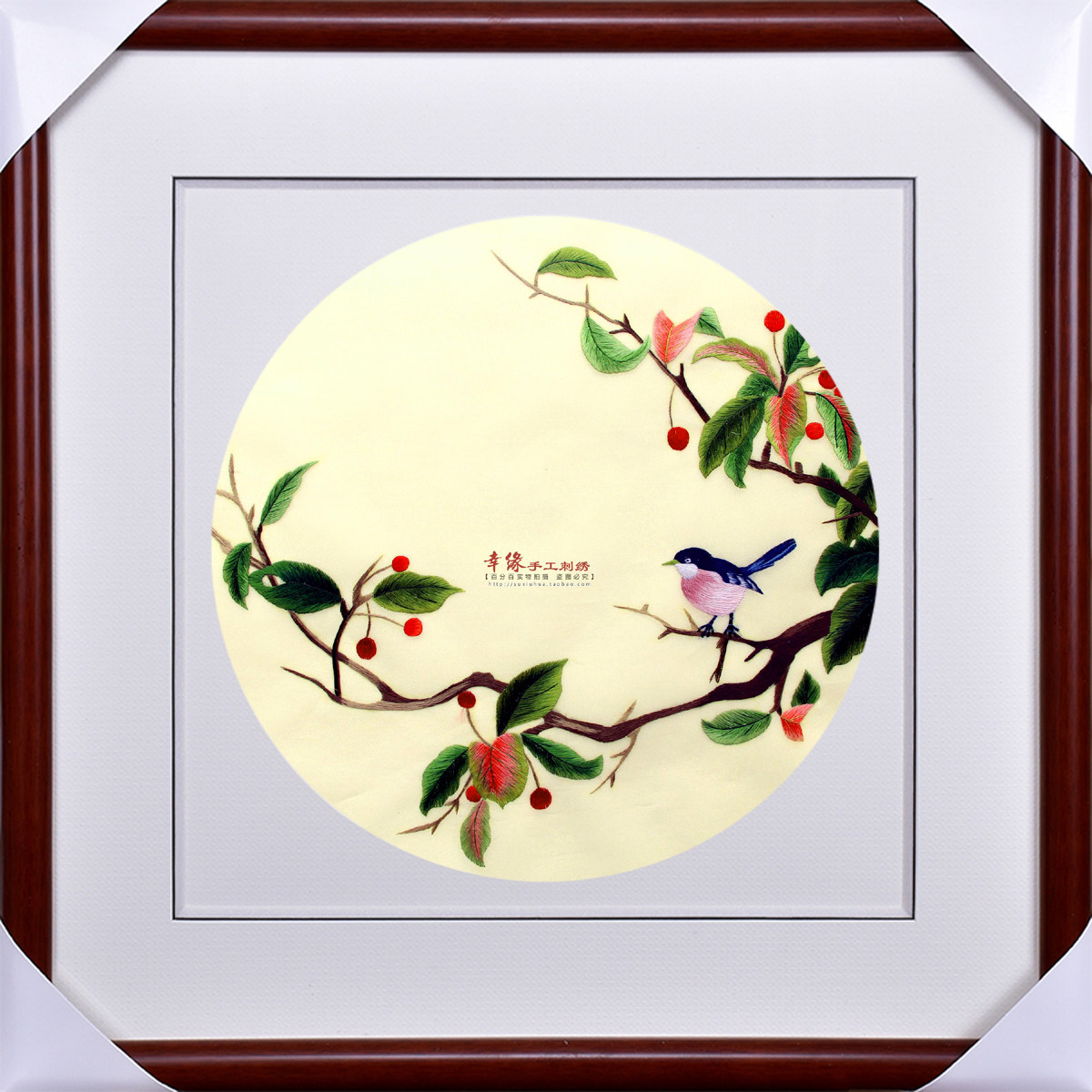 刺绣苏绣成品高等挂画樱桃果篮苏州手工精品苏绣