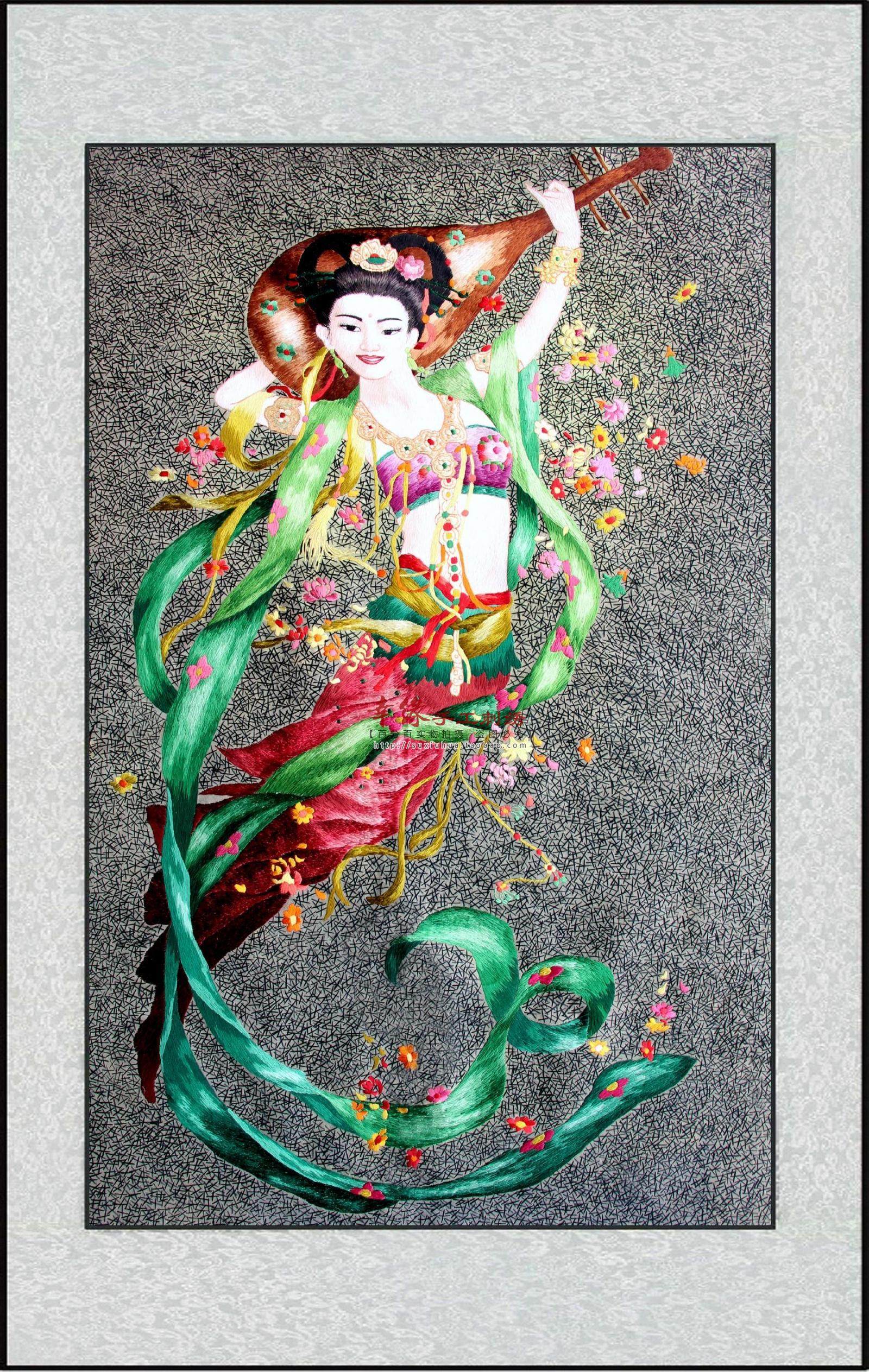 苏绣人物成品手工蚕丝刺绣精品满幅绣敦煌飞天苏绣