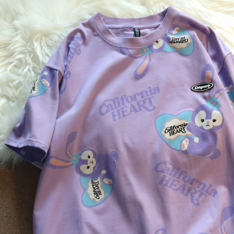 情侣装夏季卡通星黛露兔衣服短袖男女ins网红香芋紫T恤宽松半袖潮