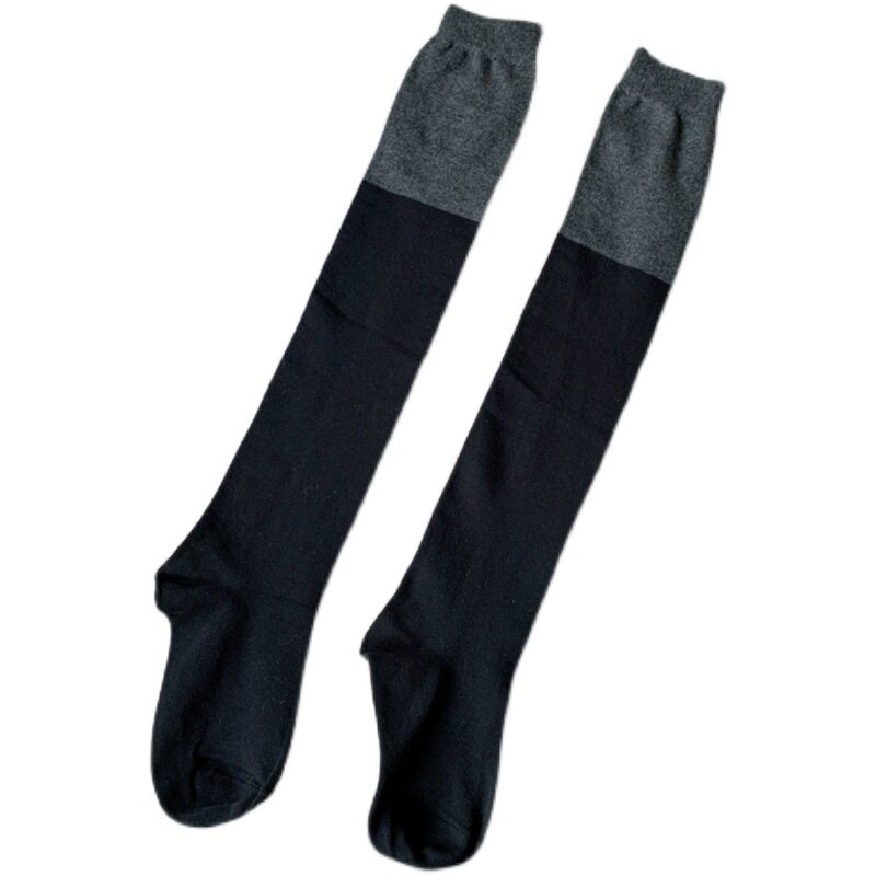 气质显瘦黑灰拼色高筒袜子螺纹秋季2022年新款长筒袜