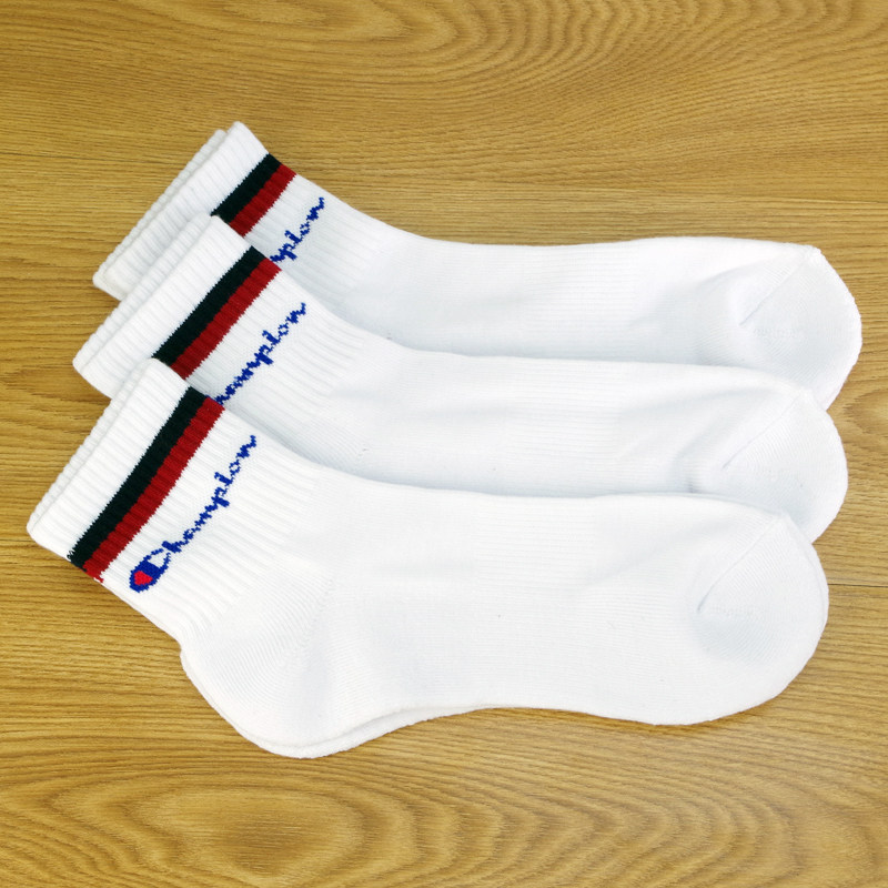 冠军champion袜子草写中筒中帮毛巾底毛圈运动袜棉中筒袜