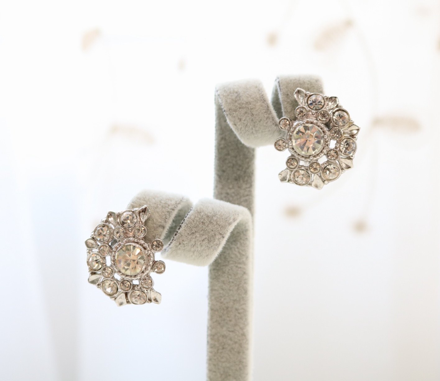 vintage莱茵经典简约石简约银色coro耳环耳夹饰品耳夹