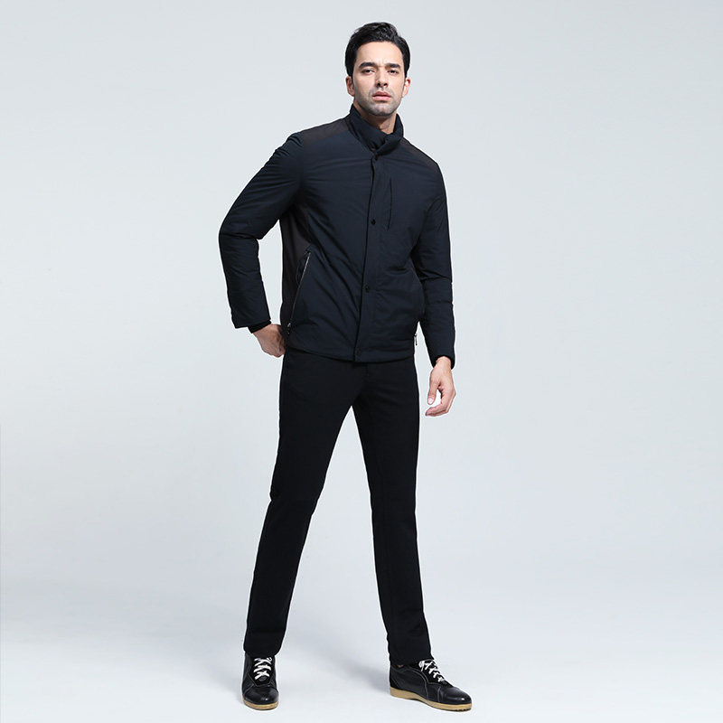 顺美男装秋季时尚商务休闲藏青青色轻薄便装羽绒服