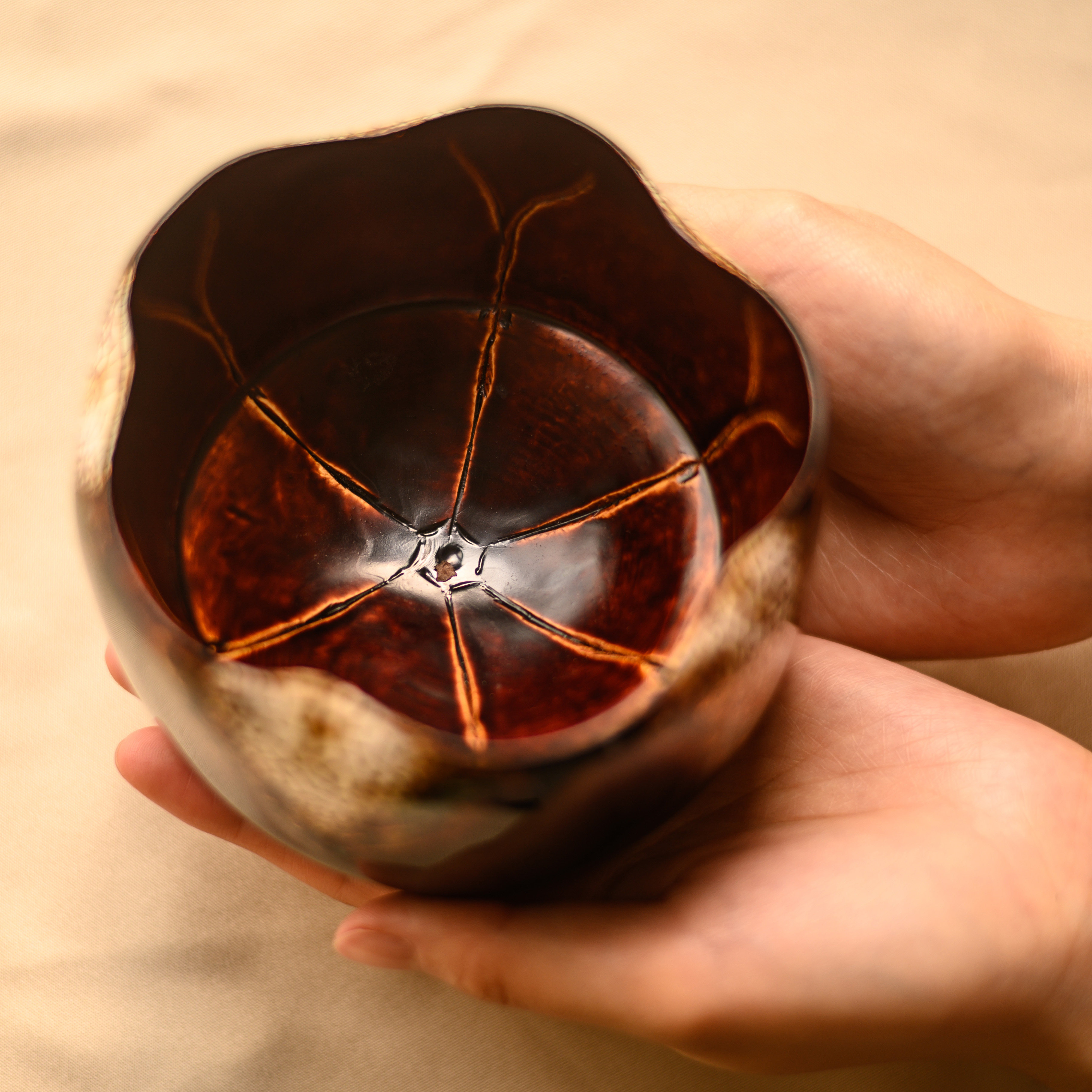 漆器那莲唐物莲韵大漆蛋壳螺钿镶嵌竹胎水盂茶道