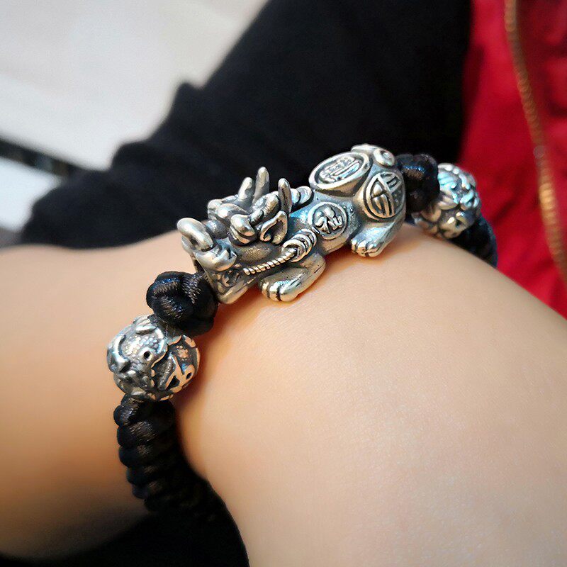 貔貅手链潮男男士纯银貔恘珠女鼠年本命年红绳手链