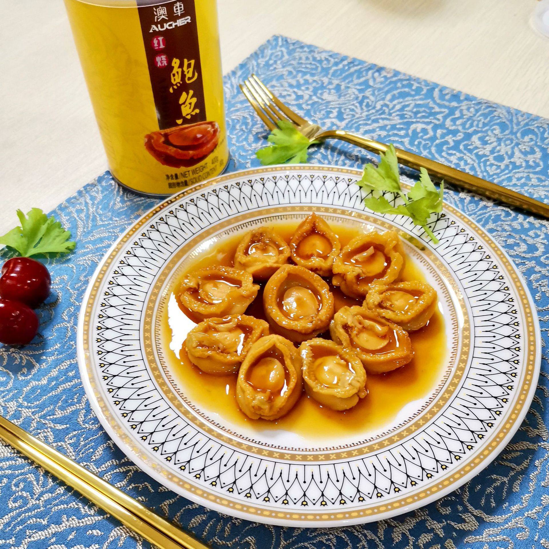 鲍鱼澳车aucher罐头红烧即食810头425g鲍汁捞面鲍鱼